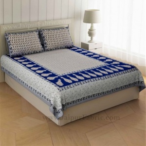 Double Bedsheet Sapphire Blue Printed Cotton 2 Pillow Cover