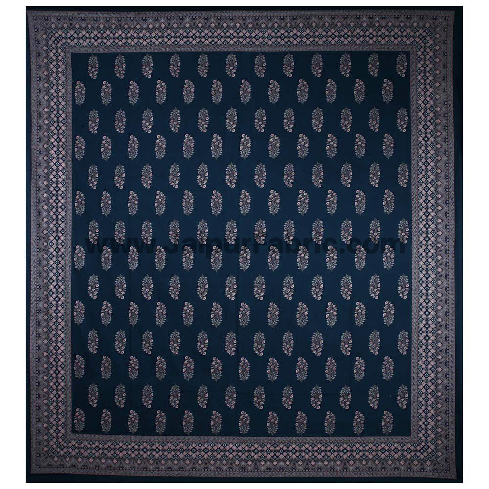 Navy Blue Royal Rajwada Hand Block Print Double Bedsheet with Discharge Printing