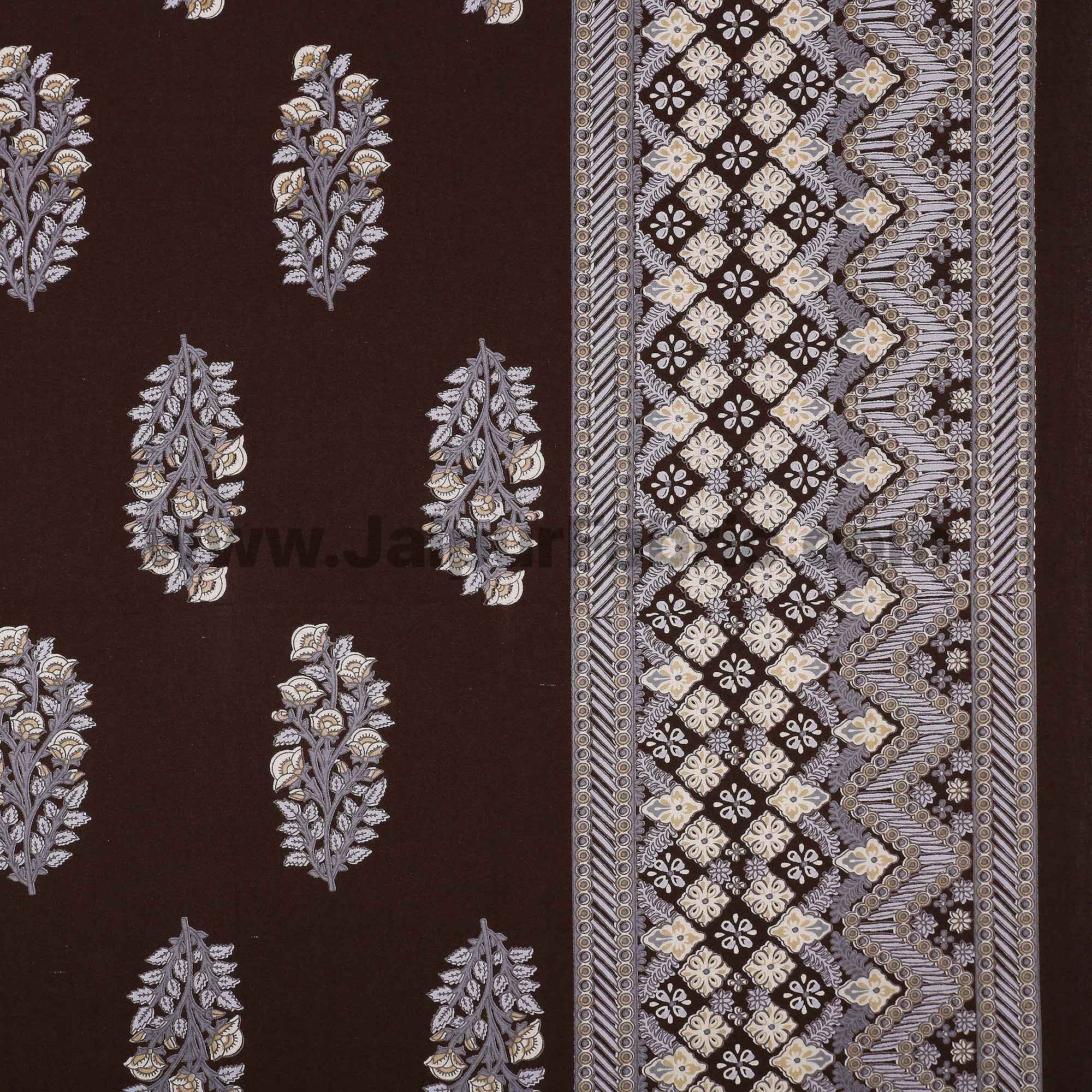 Brown Royal Rajwada Hand Block Print Double Bedsheet with Discharge Printing
