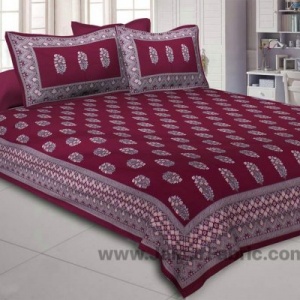 Maroon Royal Rajwada Hand Block Print Double Bedsheet with Discharge Printing