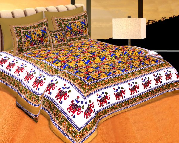 Brown Base Jaipur Handmade Animal Print Bedsheet With Pillow Covers