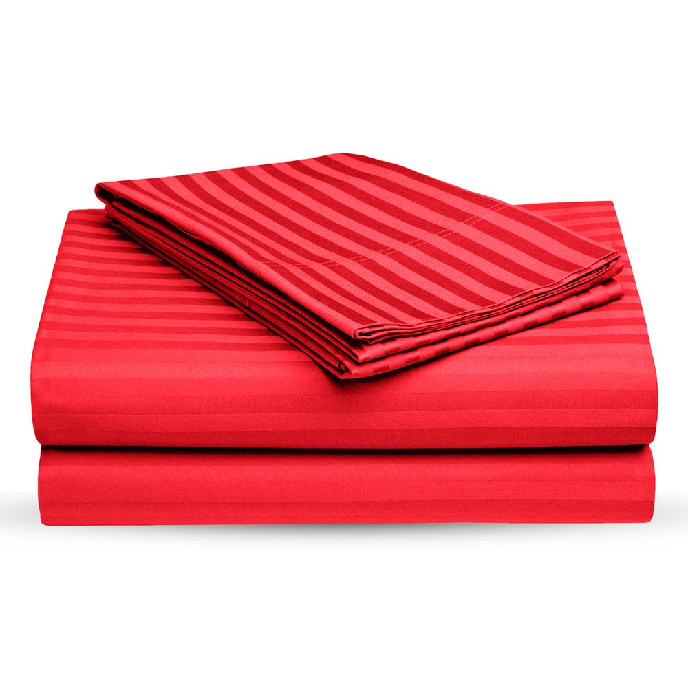 Red Self Design 300 TC King Size Pure Cotton Satin Slumber Sheet for Double Bed with 2 pillow covers