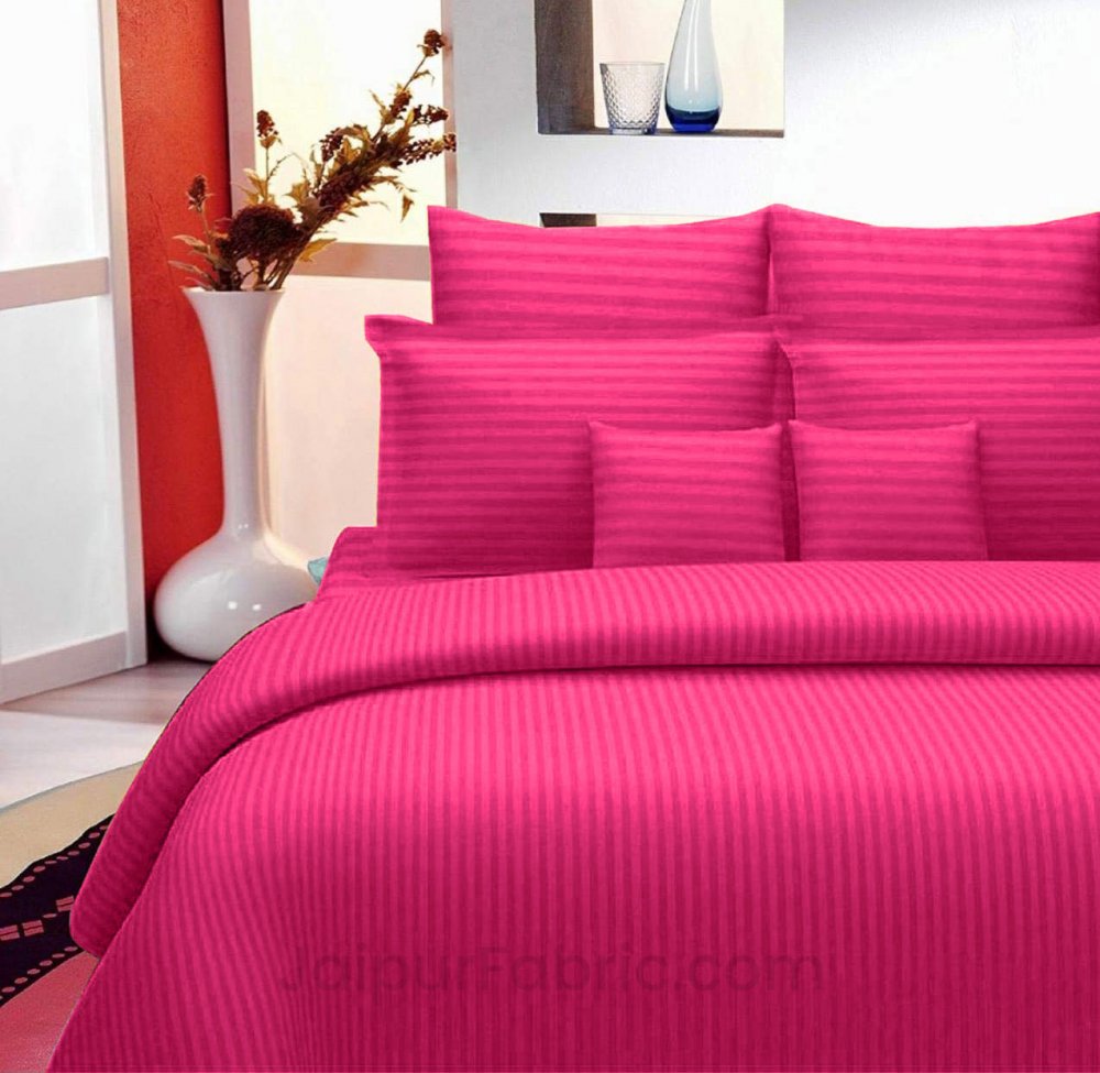 Dark Pink Self Design 300 TC King Size Pure Cotton Satin Slumber Sheet for Double Bed with 2 pillow covers