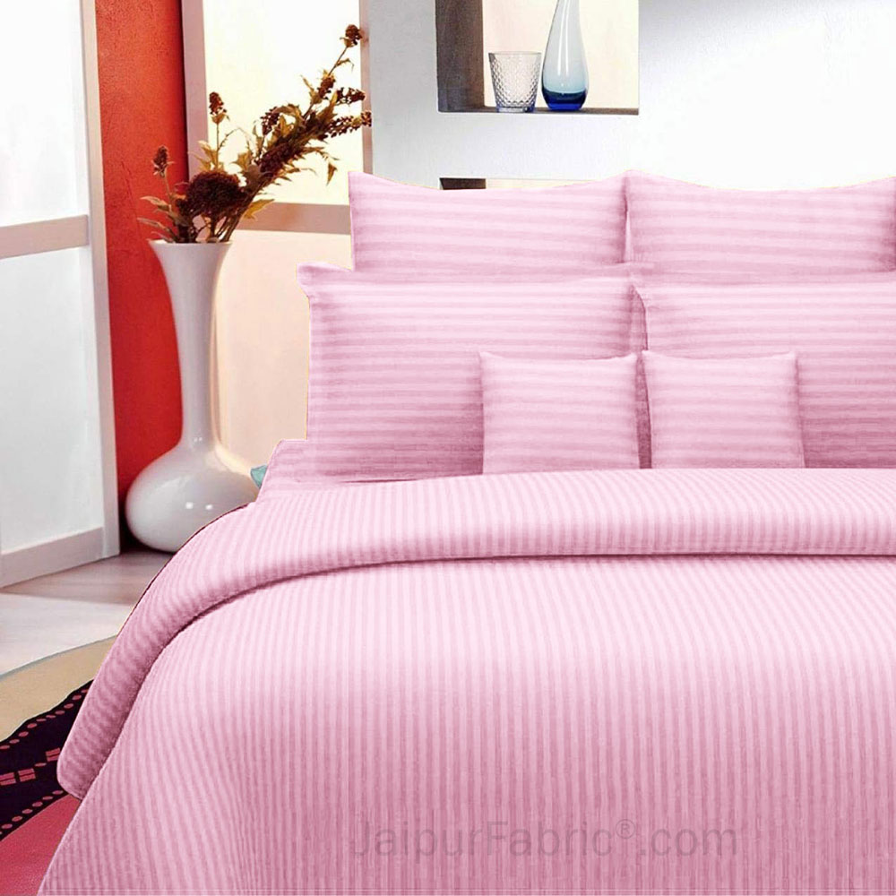 Light Pink Self Design 300 TC King Size Pure Cotton Satin Slumber Sheet for Double Bed with 2 pillow covers