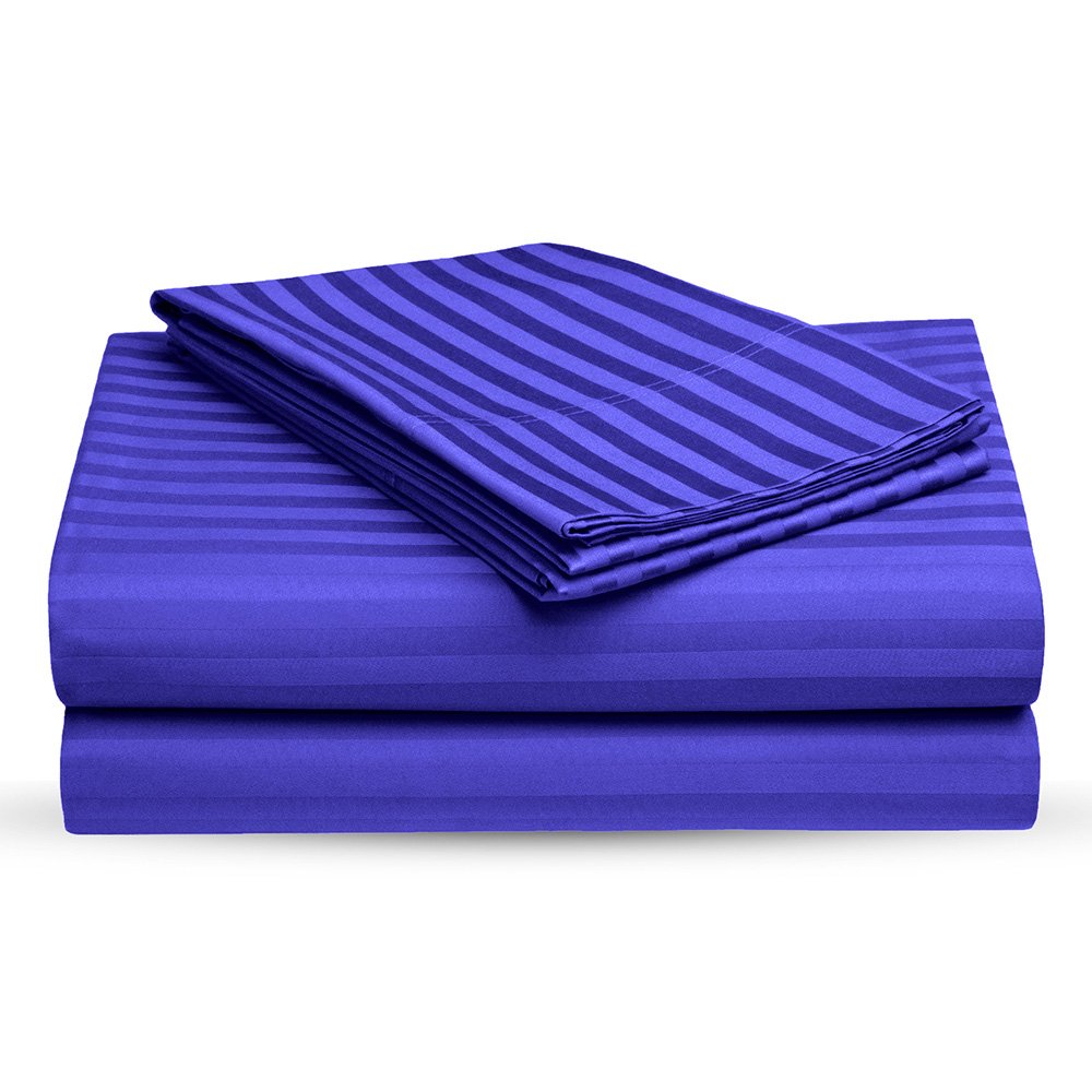 Royal Blue Self Design 300 TC King Size Pure Cotton Satin Slumber Sheet for Double Bed with 2 pillow covers