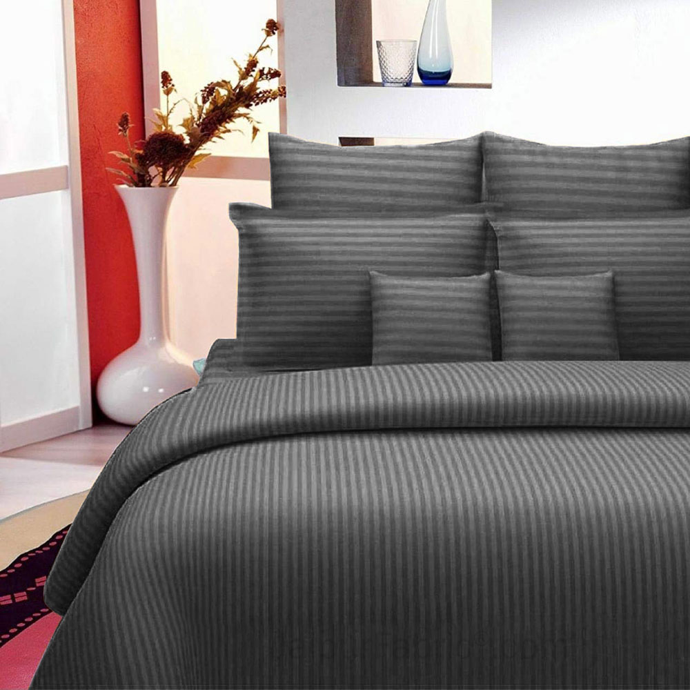 Dark Grey Self Design 300 TC King Size Pure Cotton Satin Slumber Sheet for Double Bed with 2 pillow covers