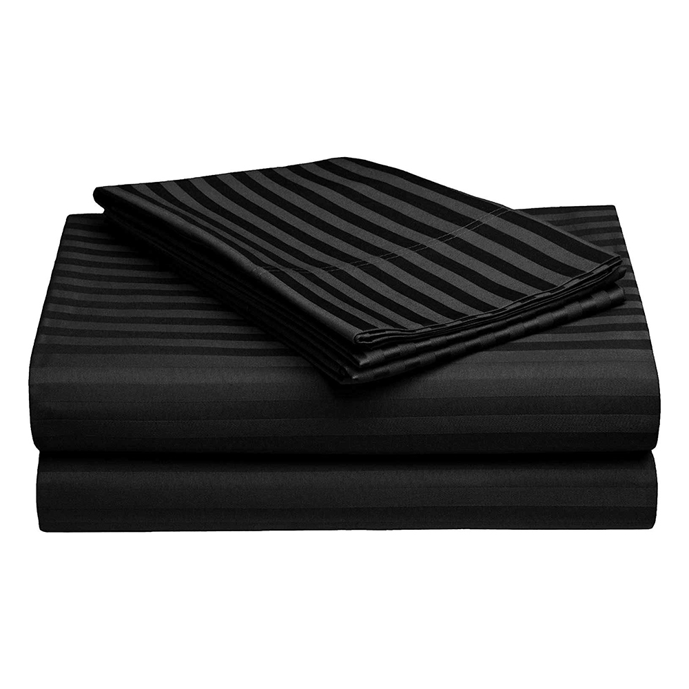 Awesome Black Self Design 300 TC King Size Pure Cotton Satin Slumber Sheet for Double Bed with 2 pillow covers
