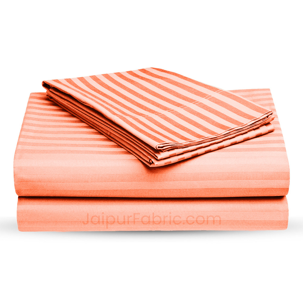 Awesome Light Peach Self Design 300 TC King Size Pure Cotton Satin Slumber Sheet for Double Bed with 2 pillow covers
