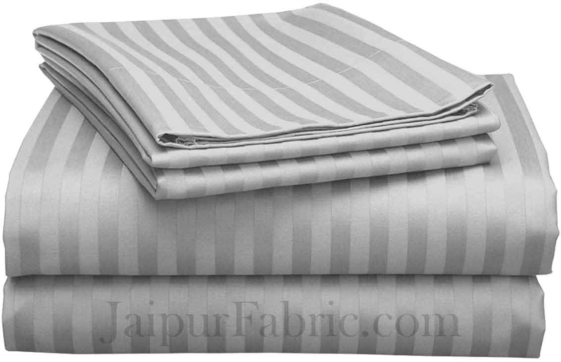 Light Grey Self Design 300 TC King Size Pure Cotton Satin Slumber Sheet for Double Bed with 2 pillow covers