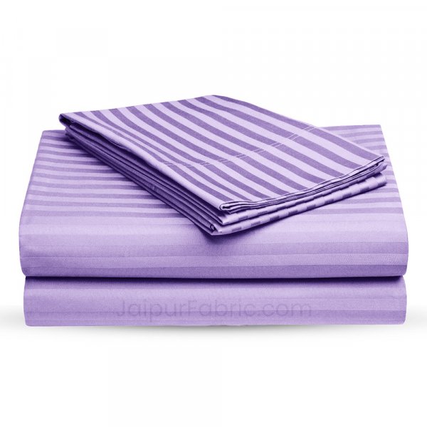 Light Purple Self Design 300 TC King Size Pure Cotton Satin Slumber Sheet for Double Bed with 2 pillow covers