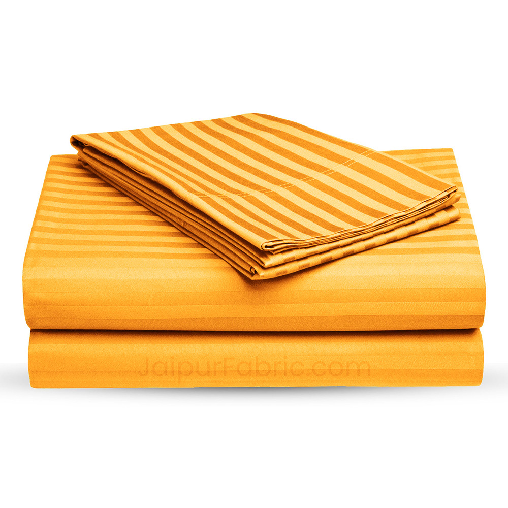 Yellow Self Design 300 TC King Size Pure Cotton Satin Slumber Sheet for Double Bed with 2 pillow covers