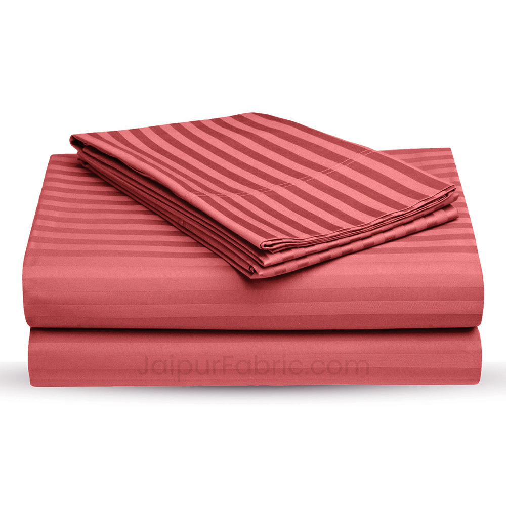 Brick Red Self Design 300 TC King Size Pure Cotton Satin Slumber Sheet for Double Bed with 2 pillow covers