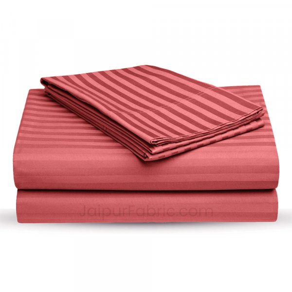Brick Red Self Design 300 TC King Size Pure Cotton Satin Slumber Sheet for Double Bed with 2 pillow covers
