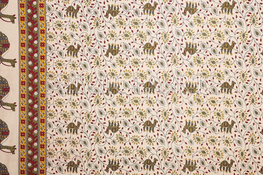 Maroon Border Camel Pattern Screen Print Cotton Double Bed Sheet