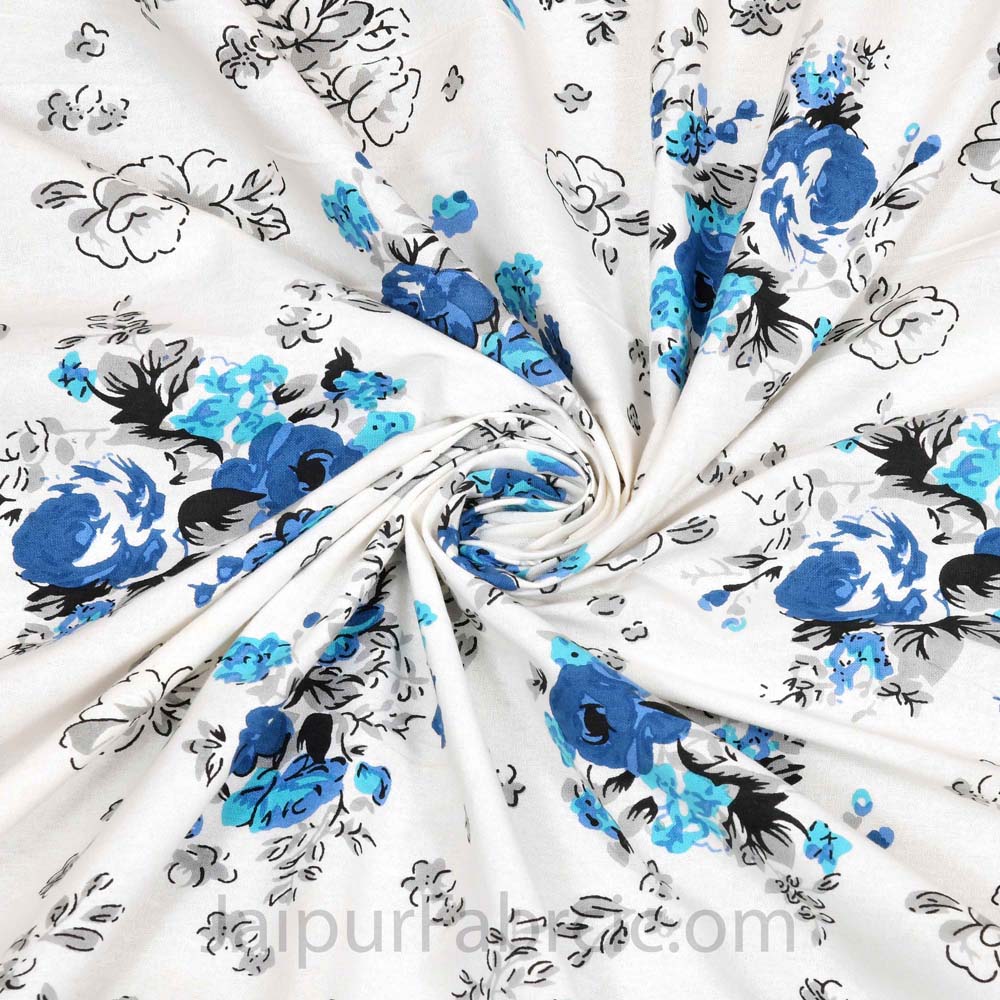 Blue Bunch of Flowers Double Bedsheet