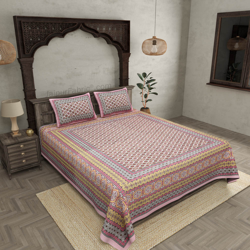 Ethnic Charm Pink Double Bedsheet