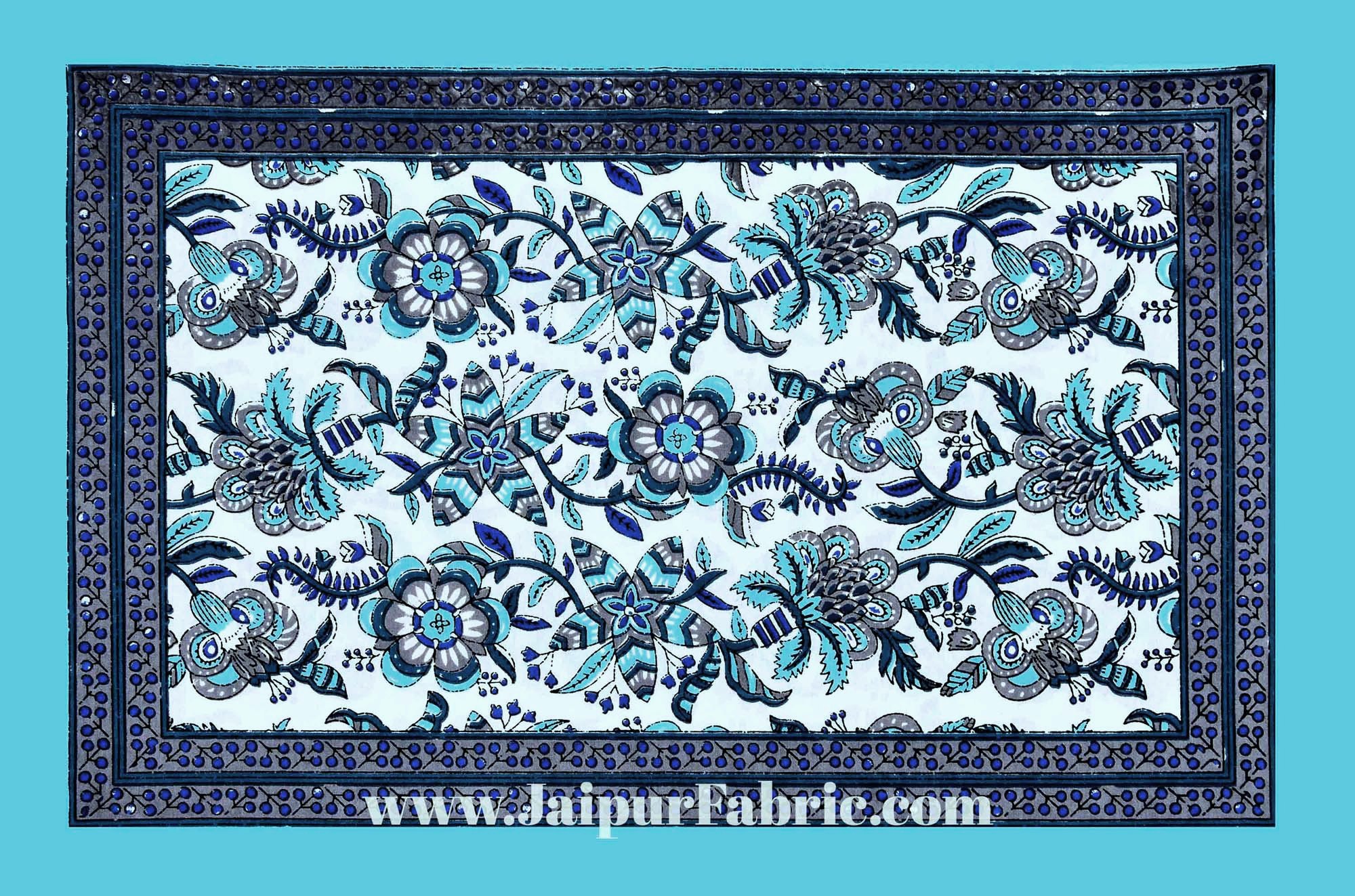 Vibrant Blue Wavy Flora Double Bedsheet