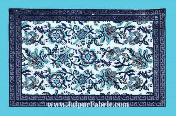 Vibrant Blue Wavy Flora Double Bedsheet