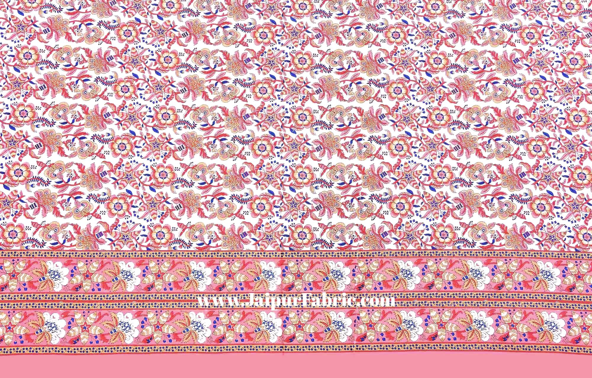 Vibrant Peach Wavy Flora Double Bedsheet