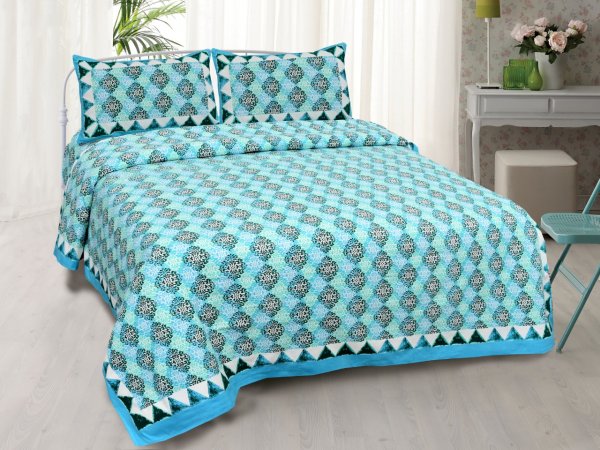 Traditional Delight Blue Double Bedsheet