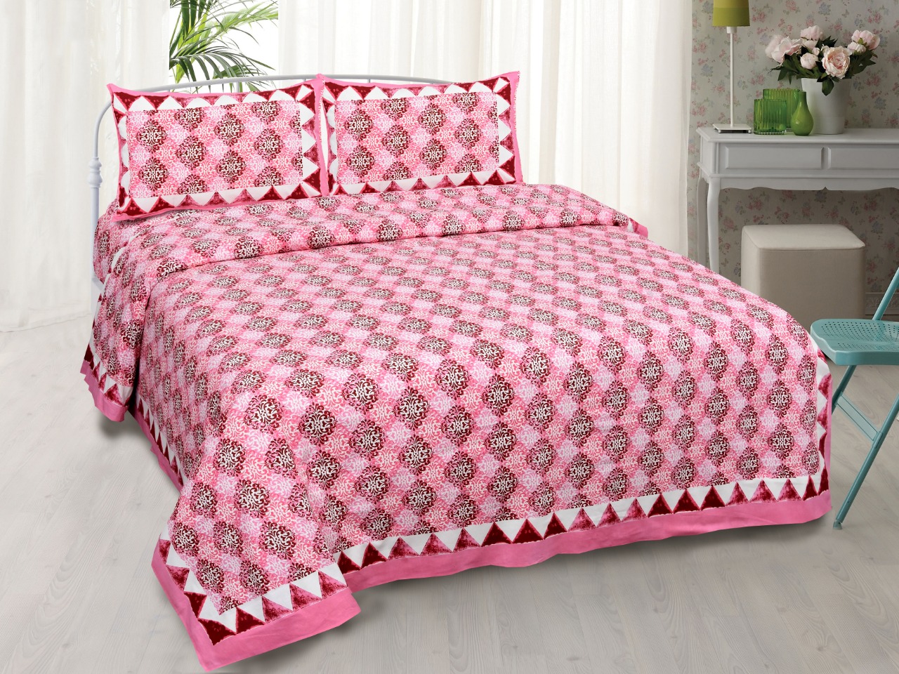 Traditional Delight Pink Double Bedsheet