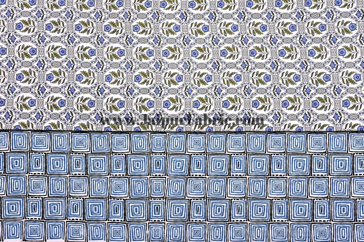 Blue Stylish Square Waves Double Bedsheet