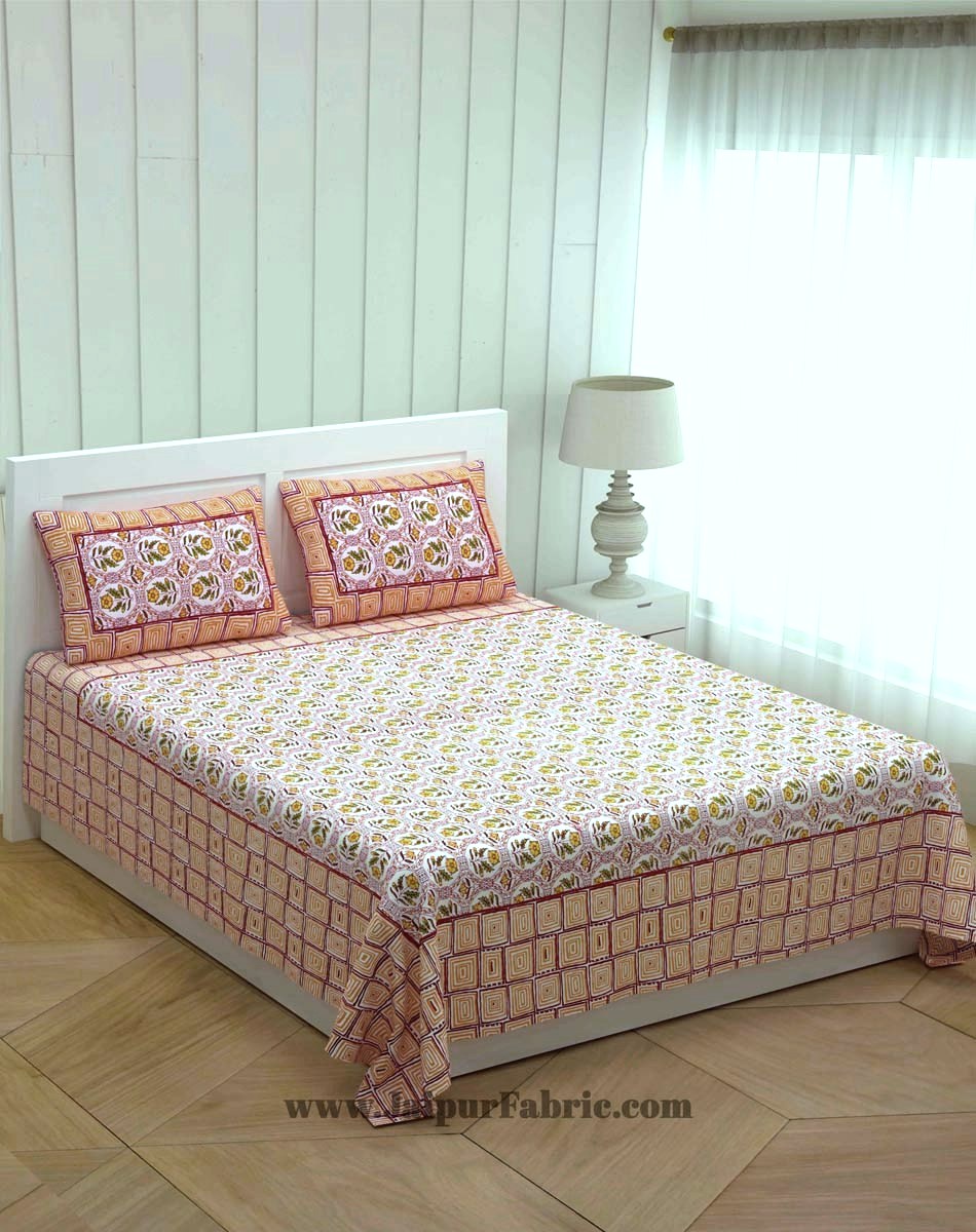 Creamy Stylish Square Waves Double Bedsheet