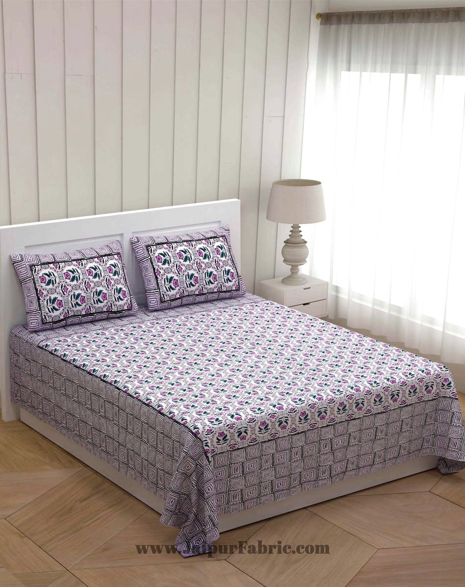 Purple Stylish Square Waves Double Bedsheet
