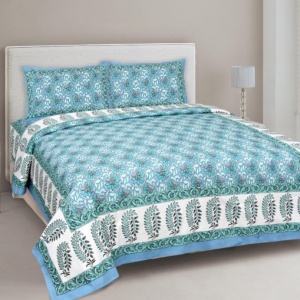 Lovely Lotus Blue Double Bedsheet