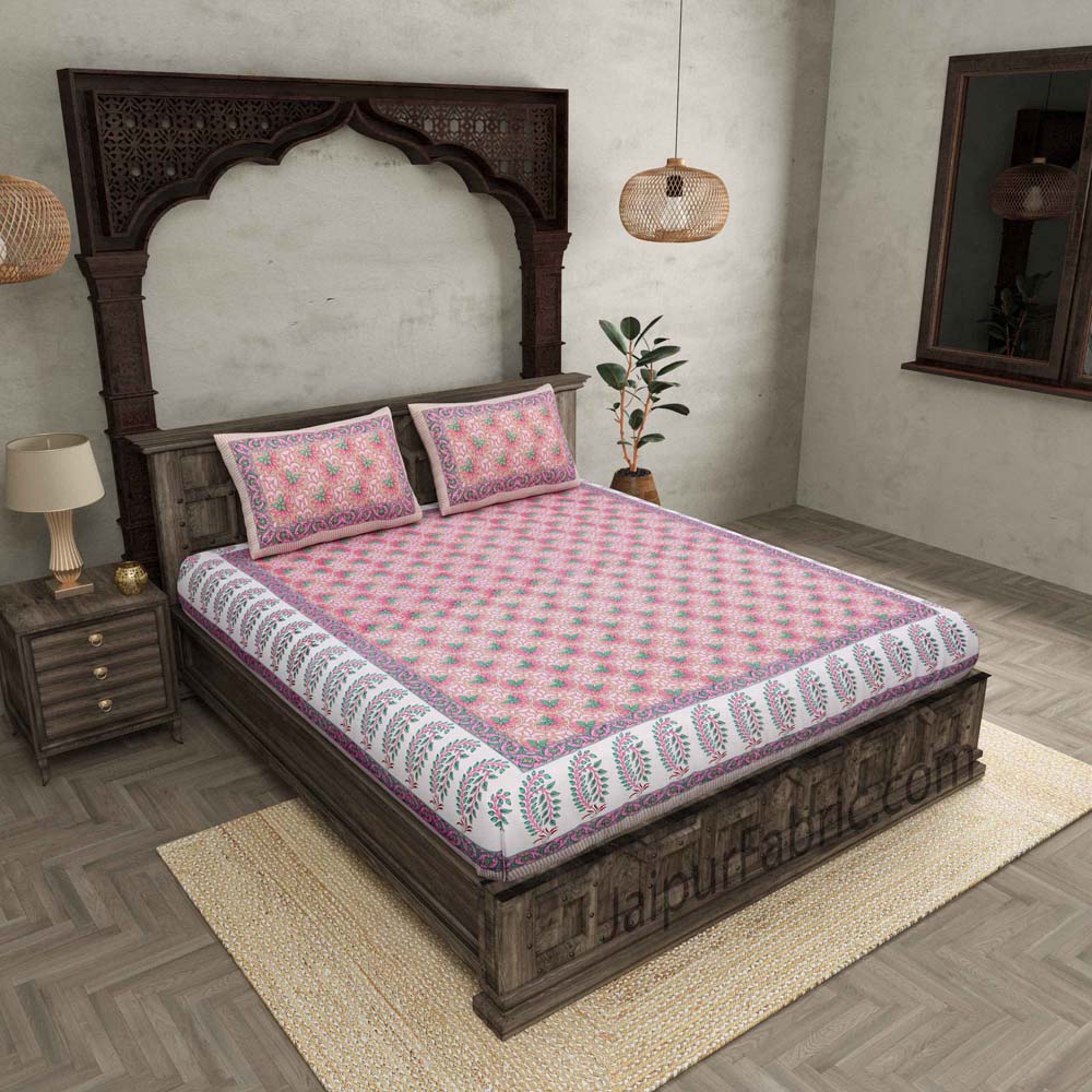 Lovely Lotus Peach Double Bedsheet