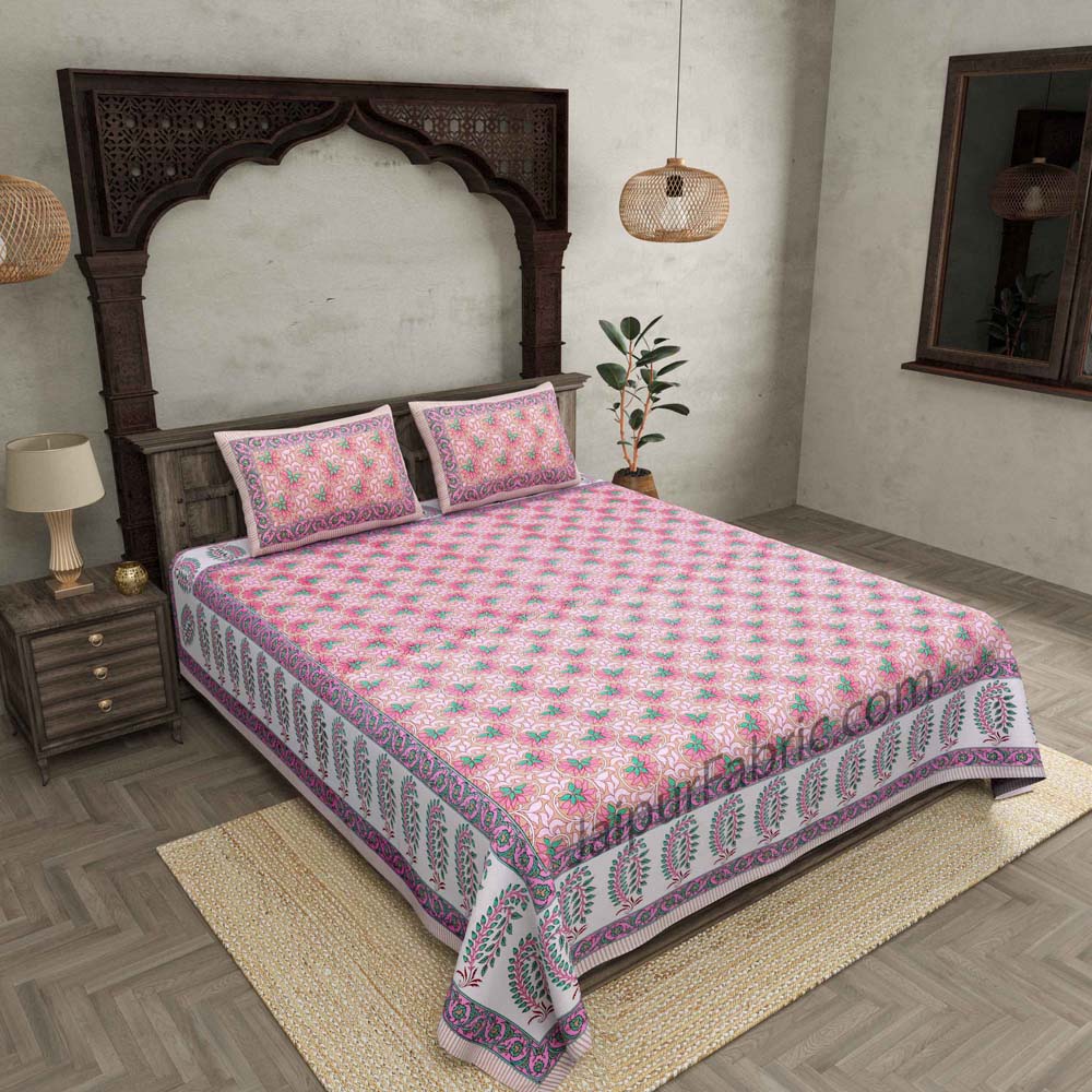 Lovely Lotus Peach Double Bedsheet