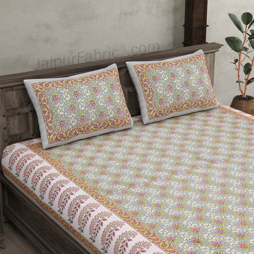 Lovely Lotus Colourful Double Bedsheet