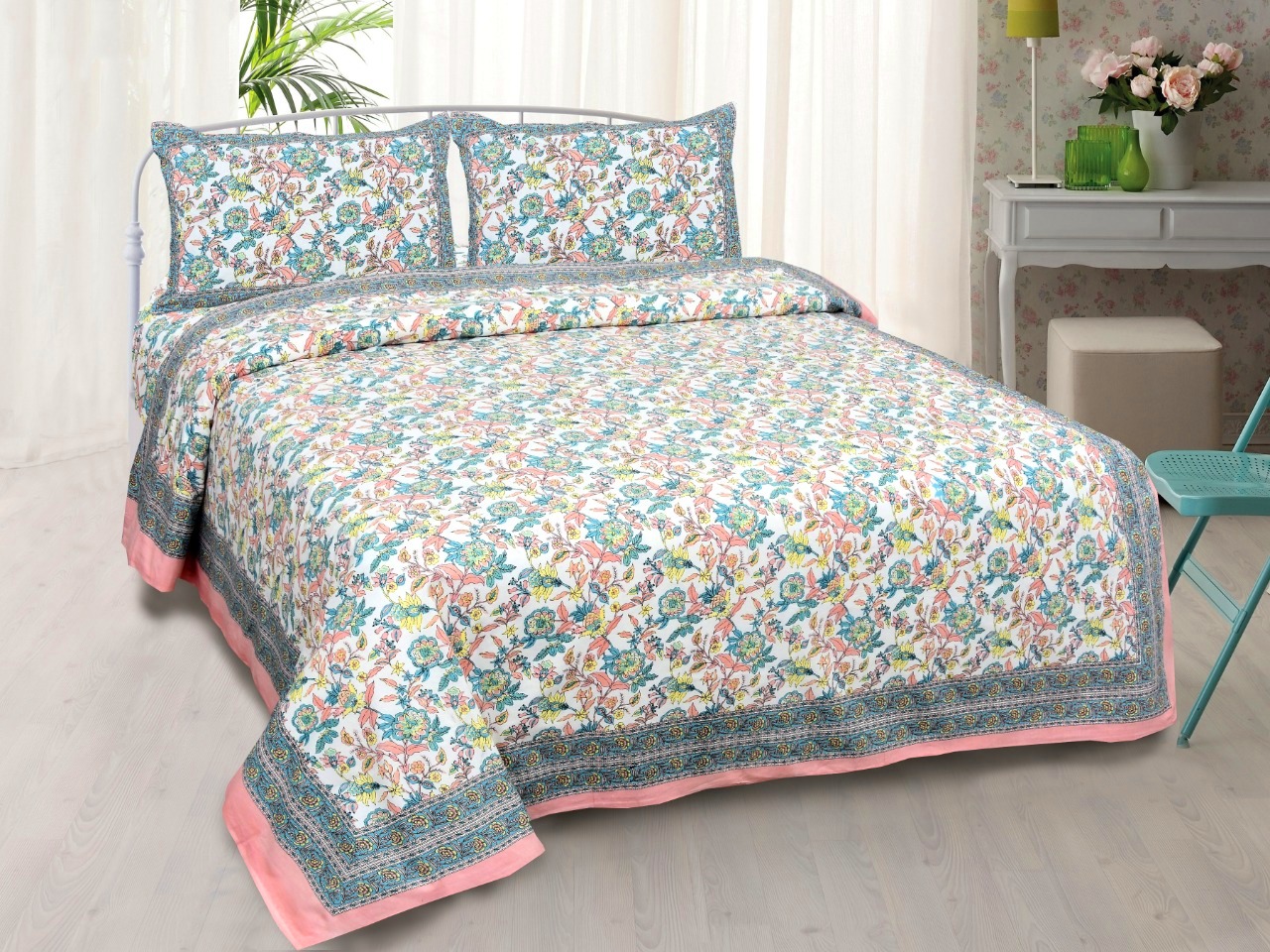 Fantastic Flowers Colorful Double Bedsheet