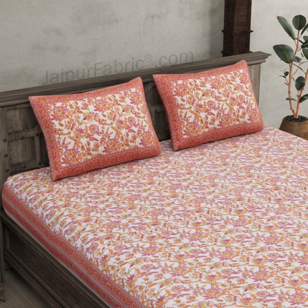 Fantastic Flowers Peach Double Bedsheet