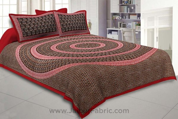 The Brown Circle of Life Red Border Double BedSheet