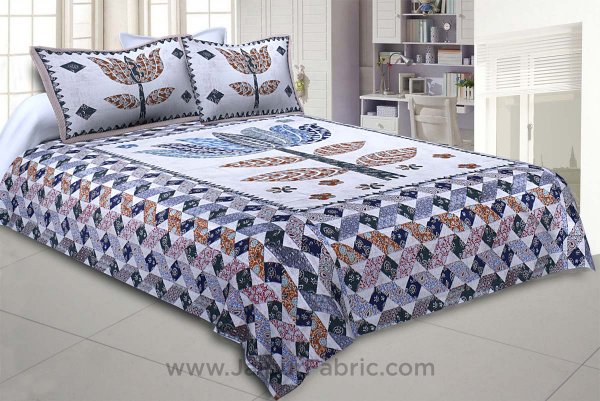 The Big Lotus in Blue White Double BedSheet