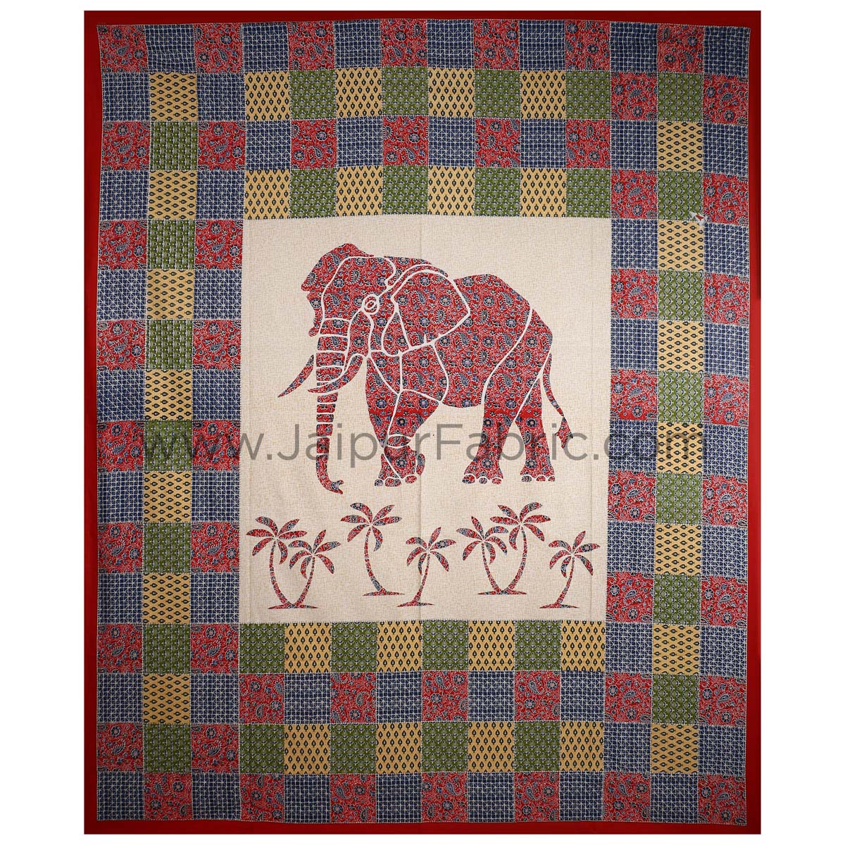 Reddish Ajrak Print Big Elephant Double BedSheet