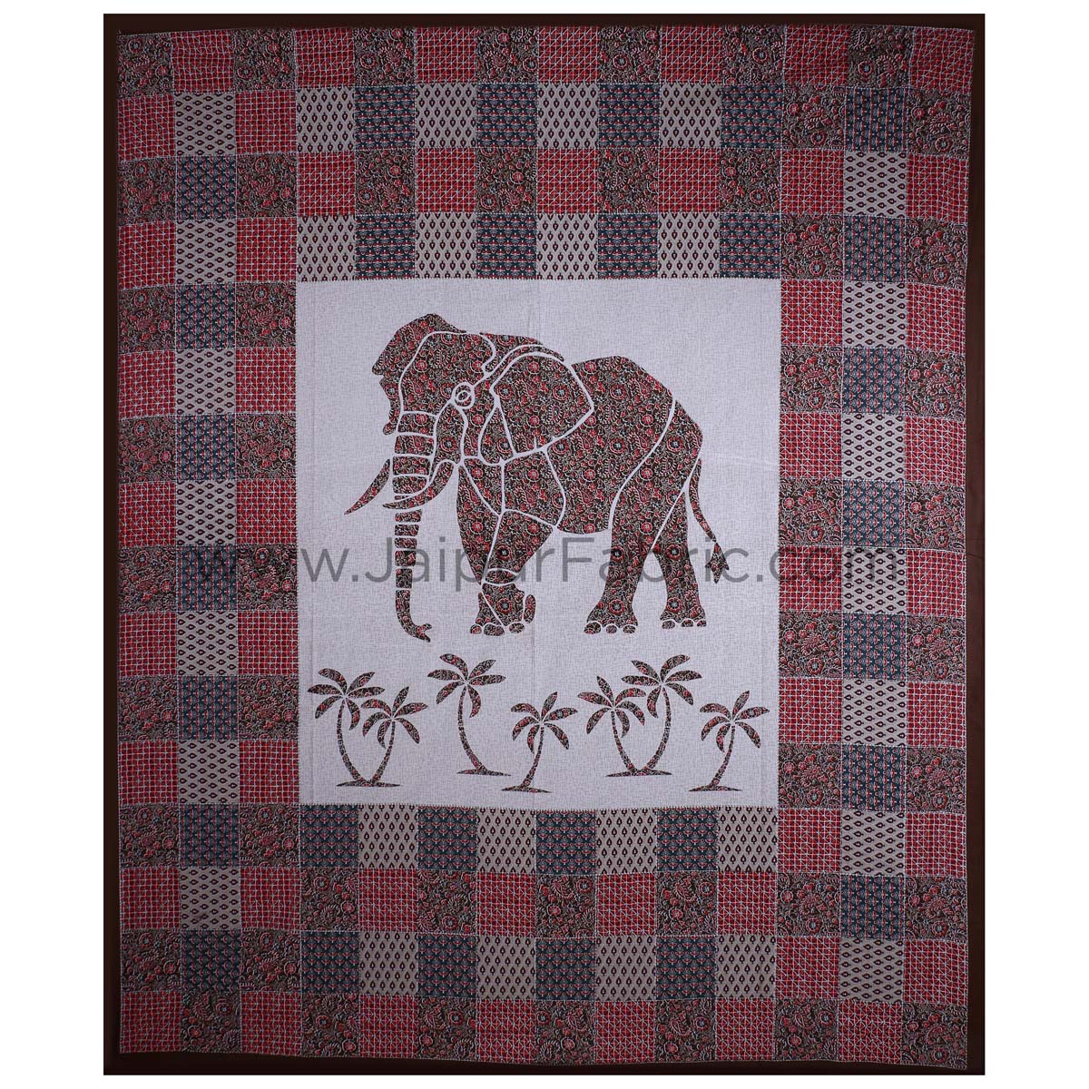 Brownish Ajrak Print Big Elephant Double BedSheet