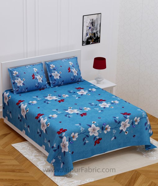 Floral Climber Sky Blue Double Bedsheet
