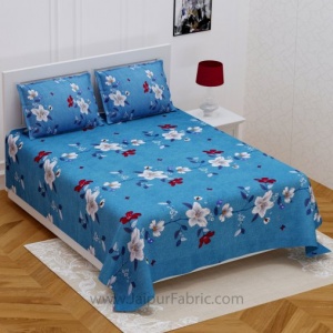 Floral Climber Sky Blue Double Bedsheet