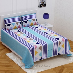 Colorful Triangles Blue Double Bedsheet