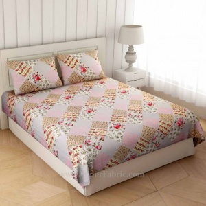 Ethnic precision Pink Grey Double Bedsheet