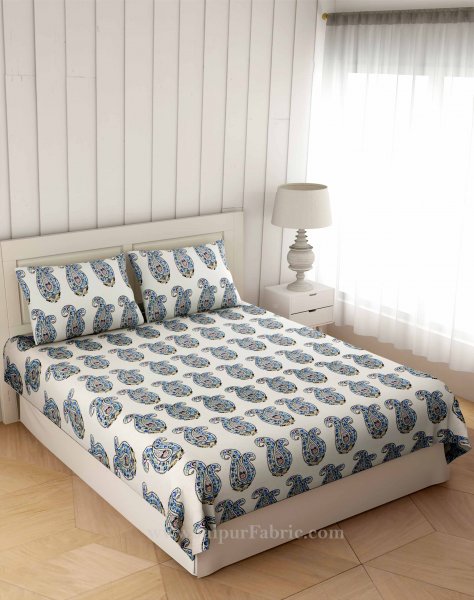 Blue Floral Icon Print Double Bedsheet