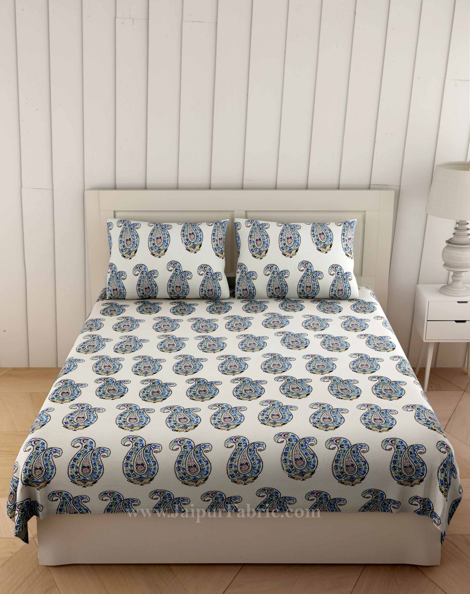Blue Floral Icon Print Double Bedsheet