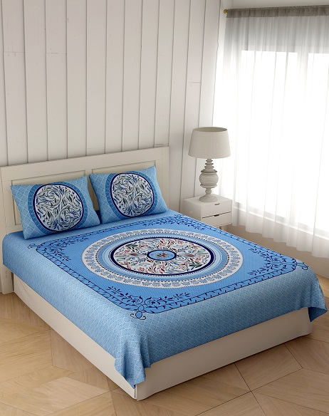 Rich Rangoli Blue Double Bedsheet