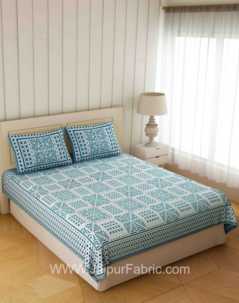 Symmetrical Blueish Grey Square Double Bedsheet