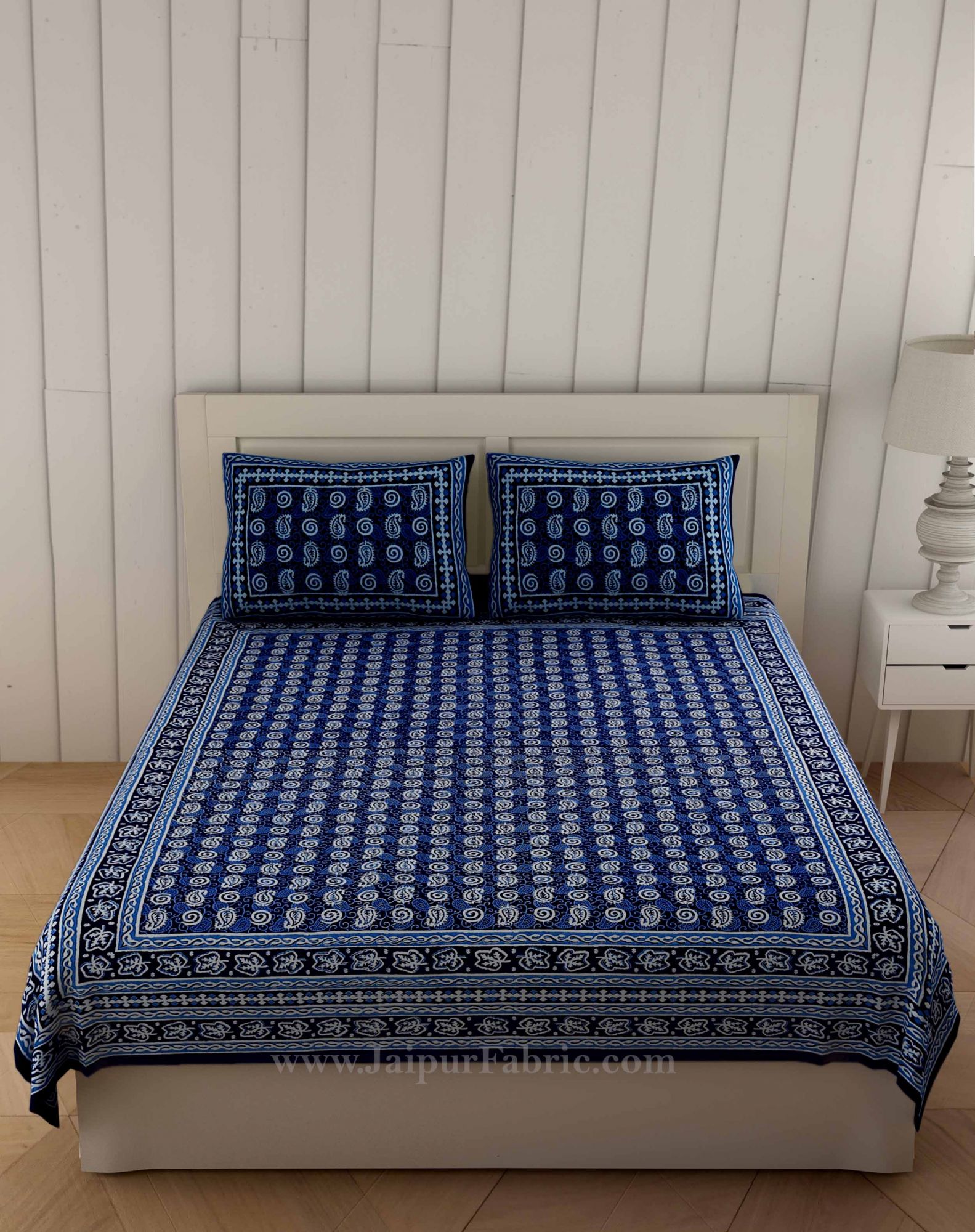 Batique Print Navy Blue Double Bedsheet