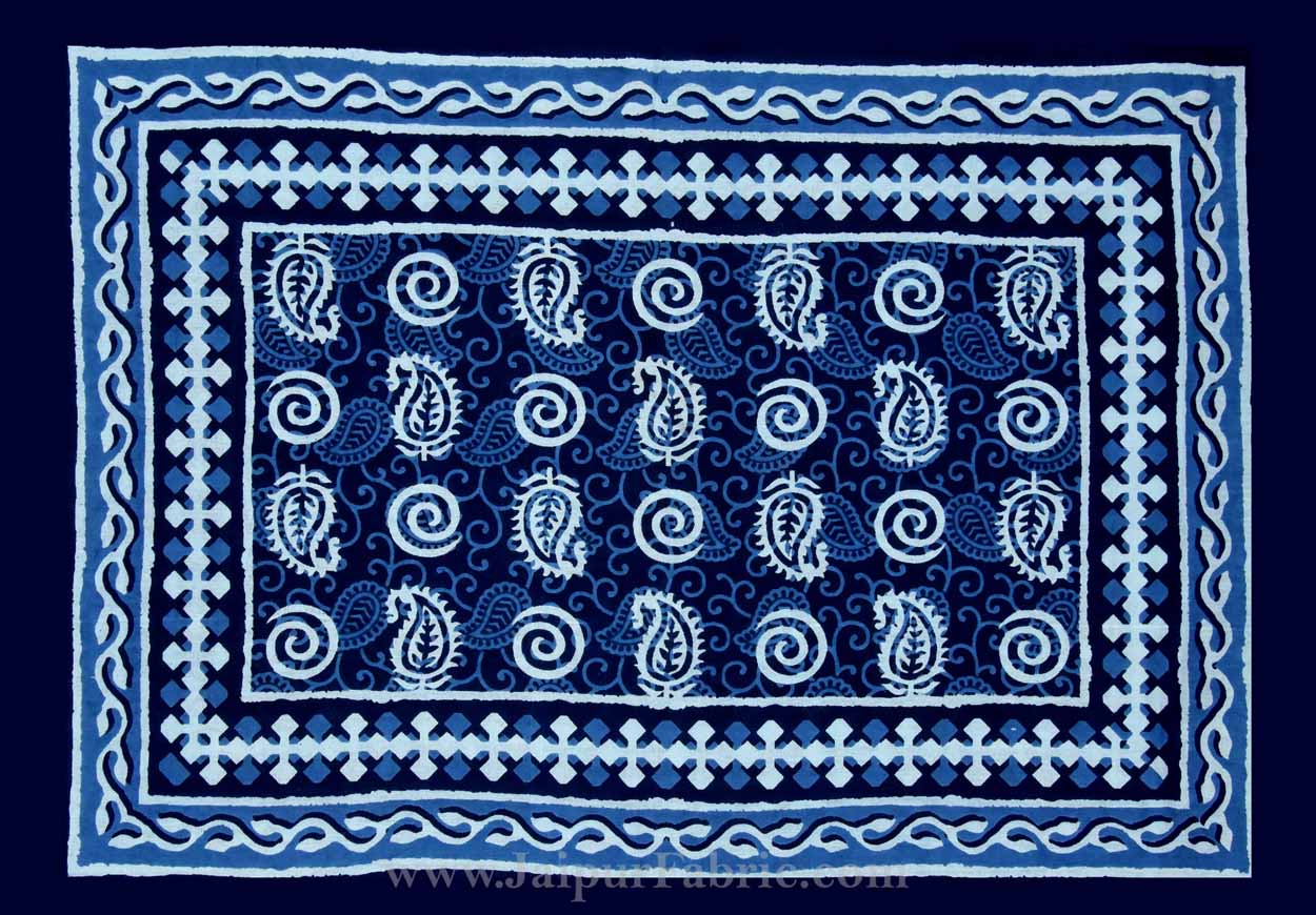 Batique Print Navy Blue Double Bedsheet