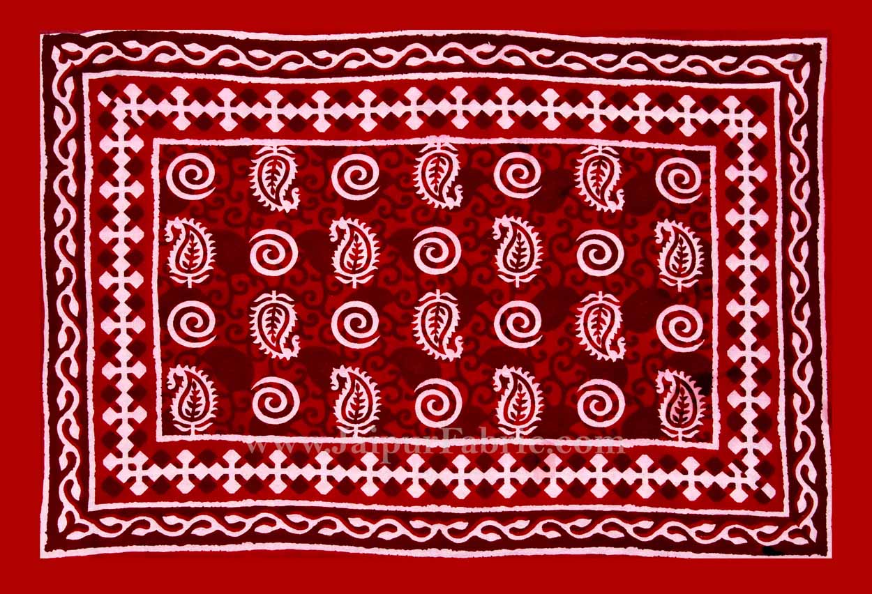 Batique Print Brick Red Double Bedsheet
