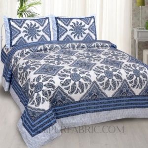 Folk Design Blue Double Bedsheet